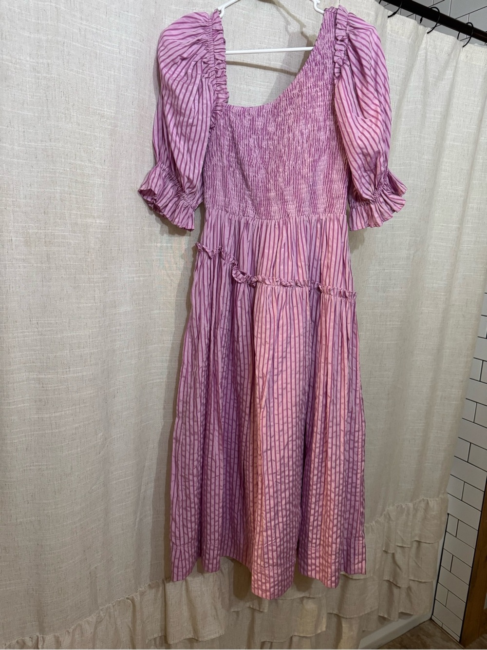 Girls Pink Striped Puff Sleeve Sundress